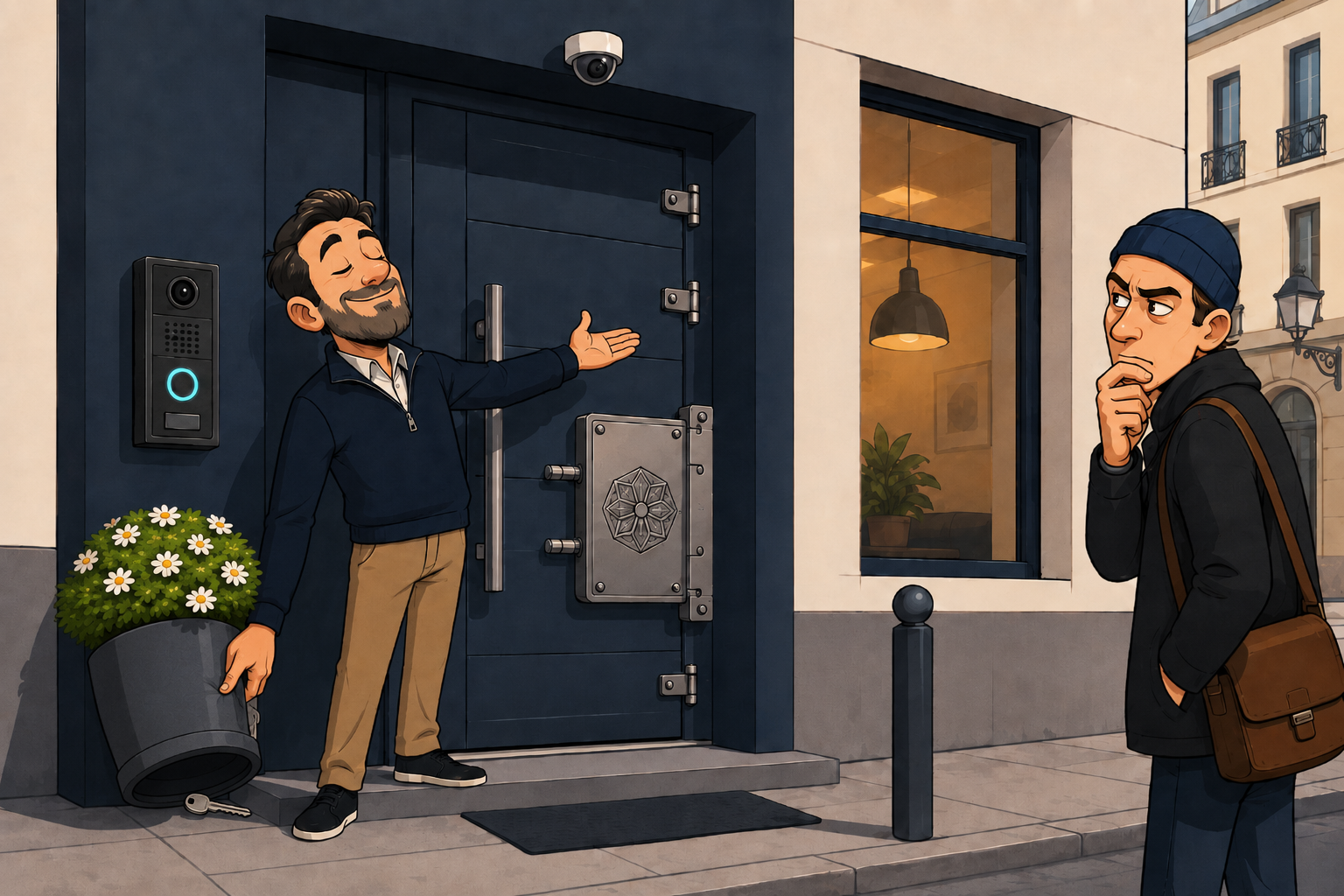 Beveiligingssleutel verstopt op een voor de hand liggende plek onder een bloempot